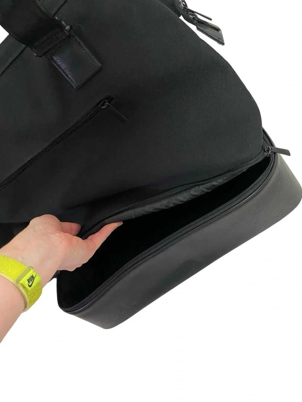 Beis Weekender Bag Black Canvas Leather Shoulder Strap Handle
